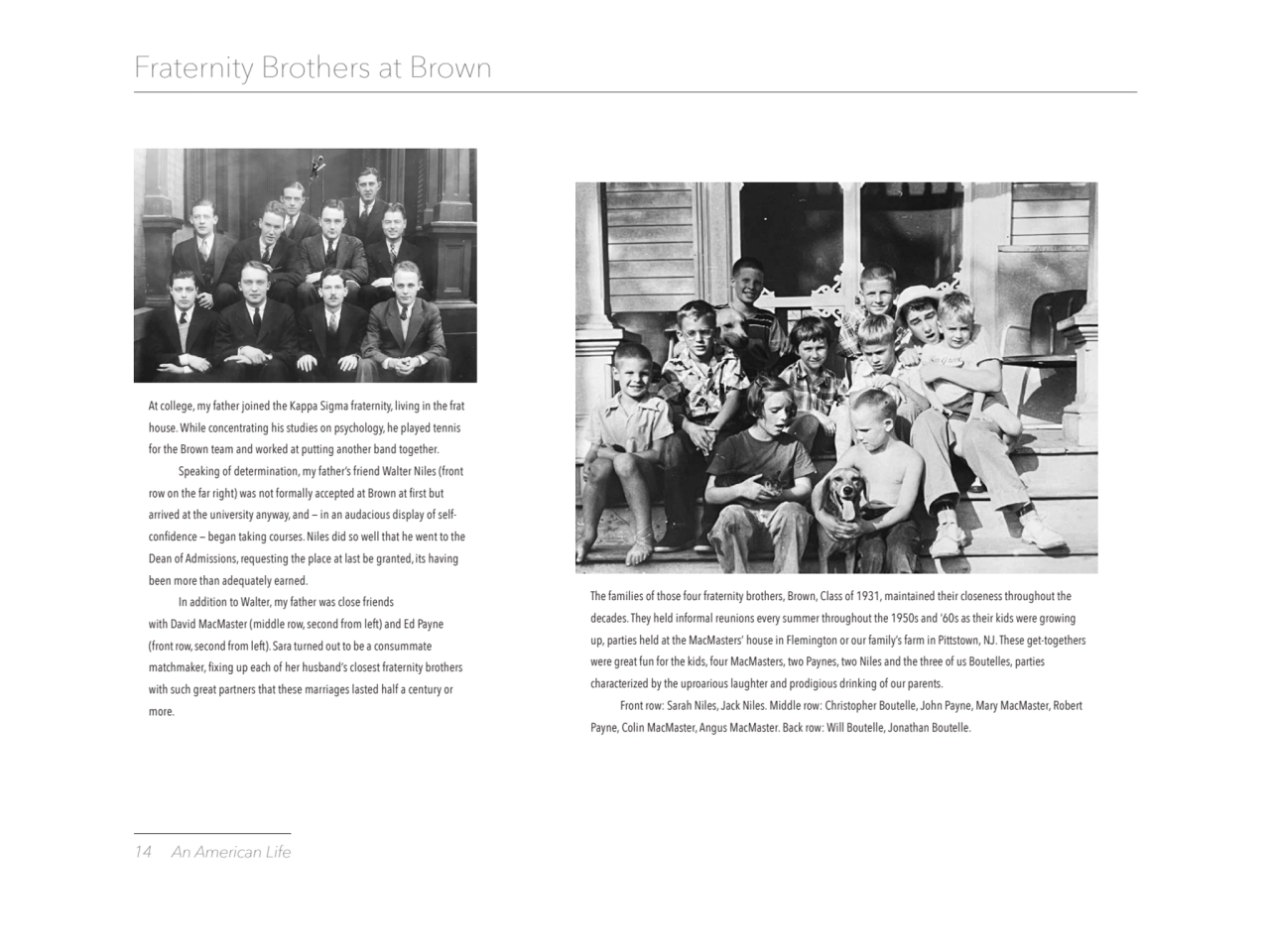 14 An American Life
Fraternity Brothers at Brown
At college, my father joined the Kappa Sigma fra…