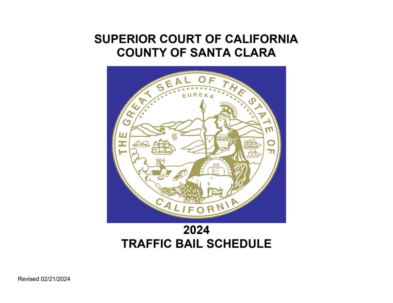 SUPERIOR COURT OF CALIFORNIA
COUNTY OF SANTA CLARA
2024
TRAFFIC BAIL SCHEDULE
Revised 02/21/202…