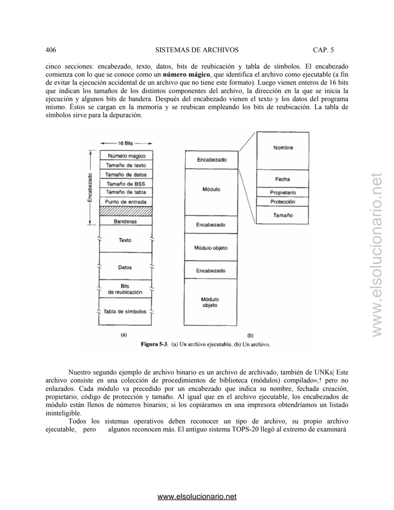 406 SISTEMAS DE ARCHIVOS CAP. 5
cinco secciones: encabezado, texto, datos, bits de reubicación y t…