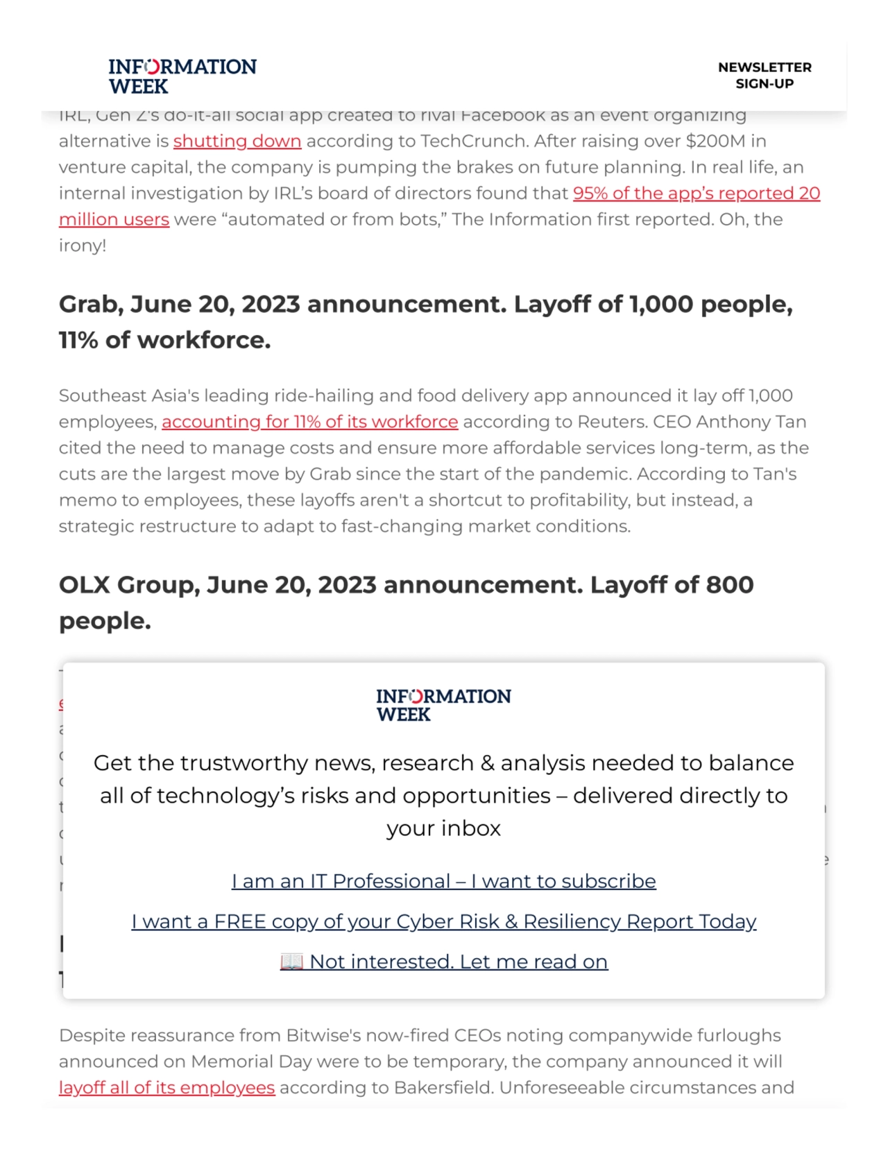 IRL, June 23, 2023 announcement. Layoff of entire workforce.
IRL, Gen Z's do-it-all social app cre…