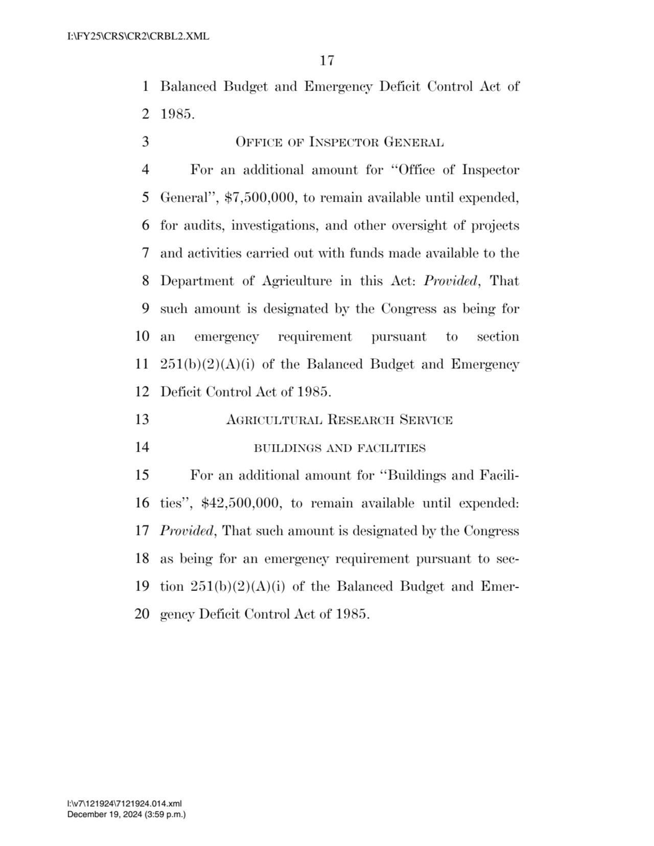 17 
1 Balanced Budget and Emergency Deficit Control Act of 
2 1985. 
3 OFFICE OF INSPECTOR GENER…