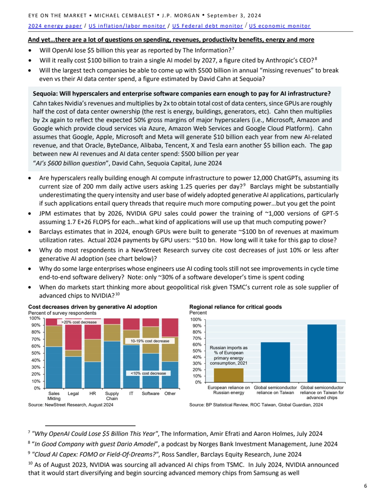 EYE ON THE MARKET • MICHAEL CEMBALEST • J.P. MORGAN • September 3, 2024
2024 energy paper / US inf…