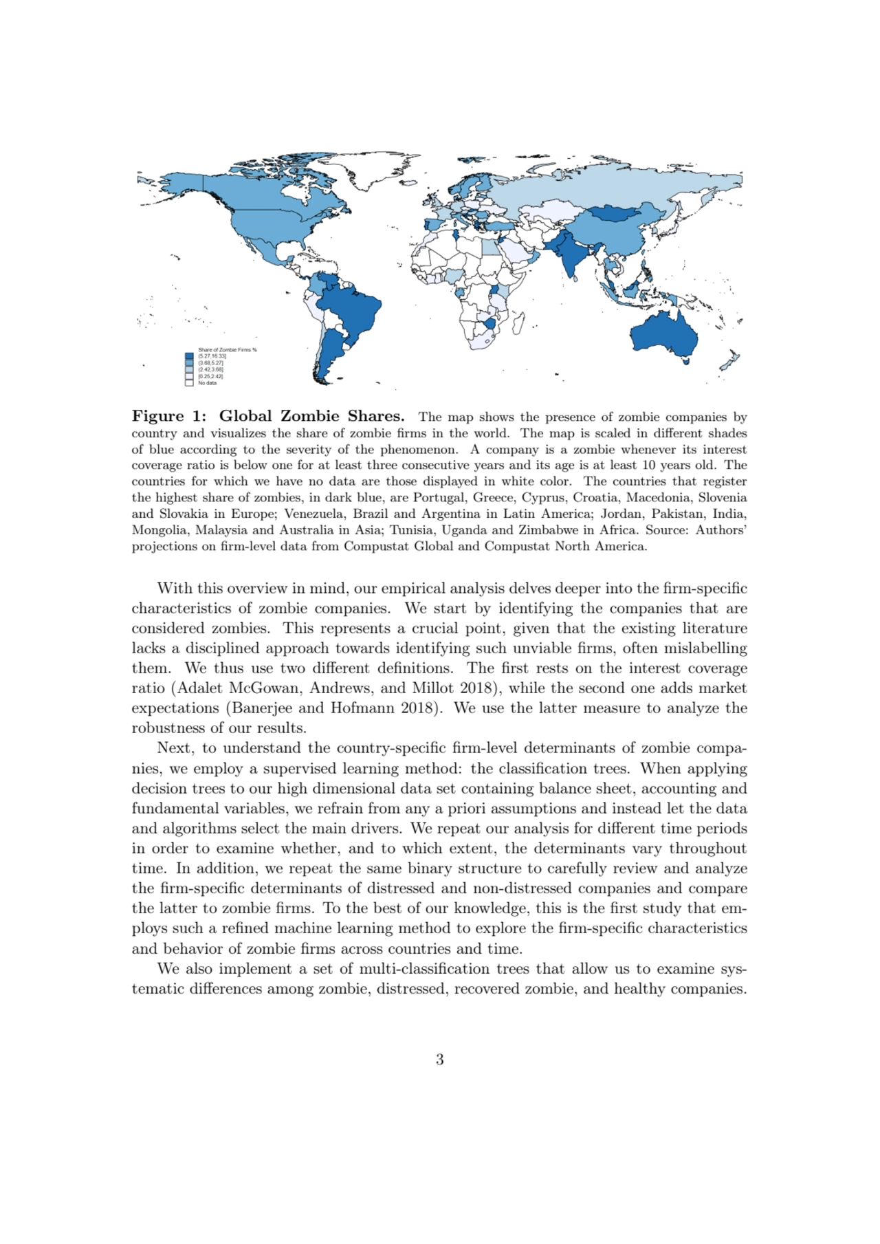 Figure 1: Global Zombie Shares. The map shows the presence of zombie companies by
country and visu…