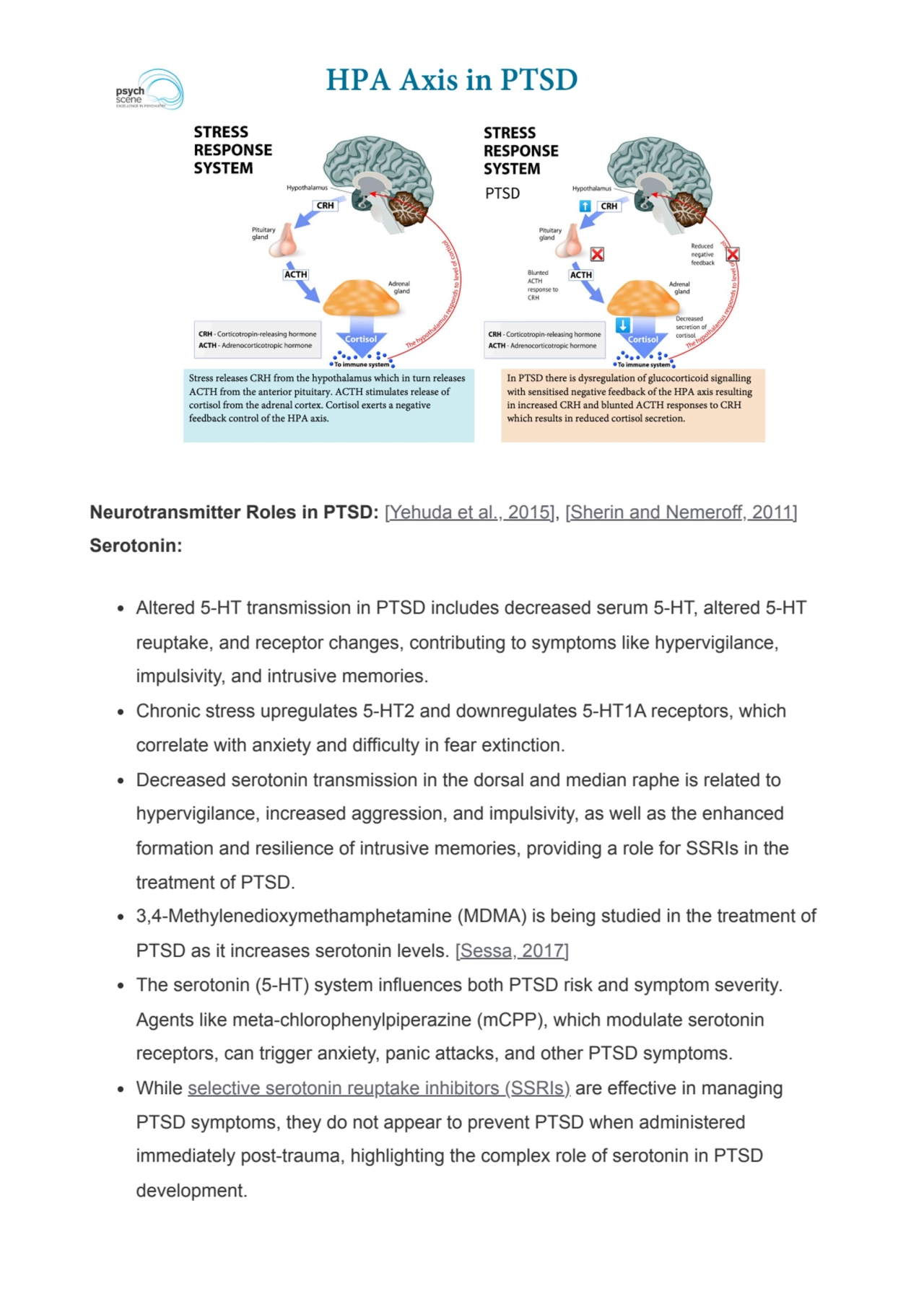 Neurotransmitter Roles in PTSD: [Yehuda et al., 2015], [Sherin and Nemeroff, 2011]
Serotonin:
Alt…