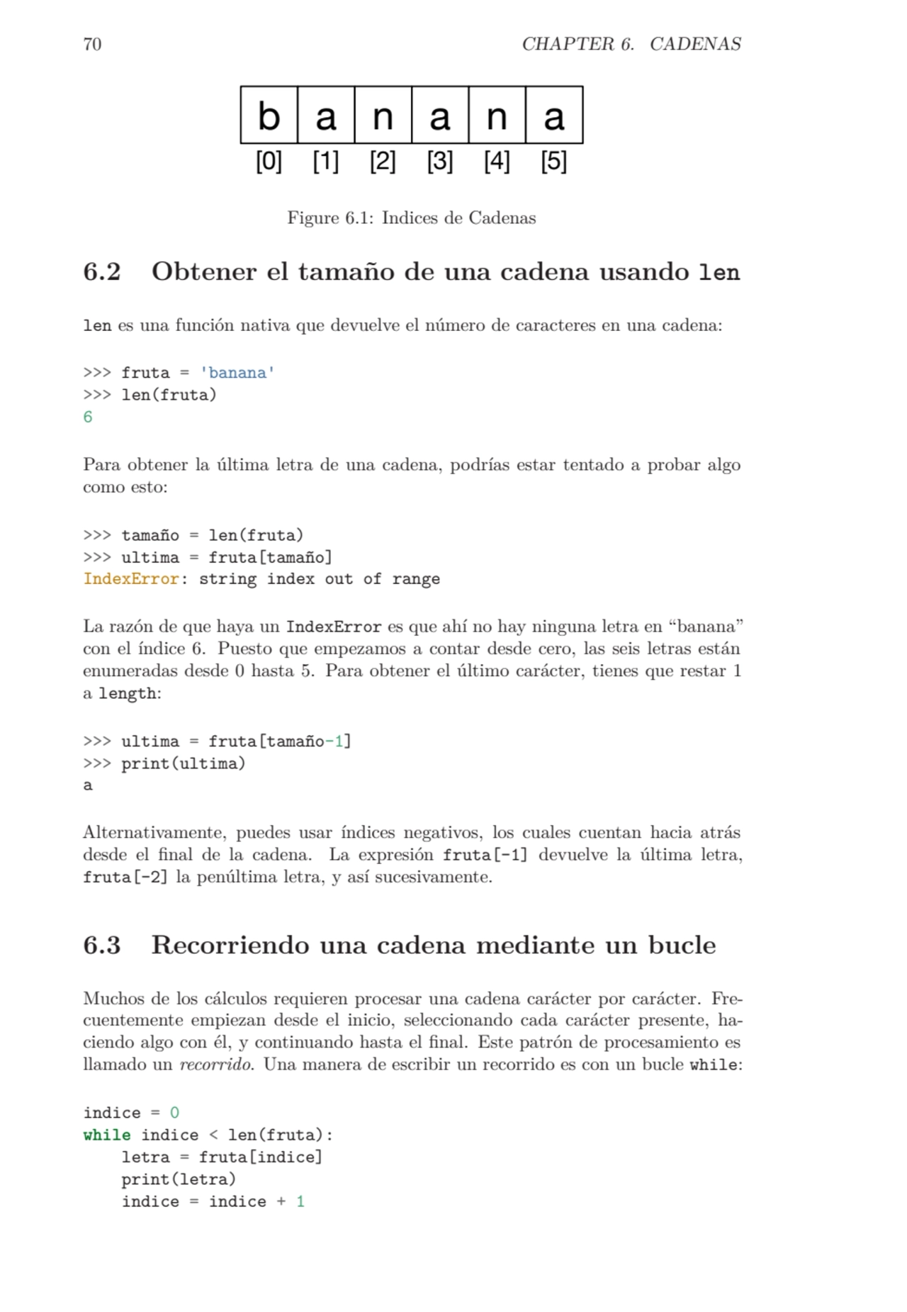 70 CHAPTER 6. CADENAS
b
[0]
a
[1]
n
[2]
a
[3]
n
[4]
a
[5]
Figure 6.1: Indices de Caden…