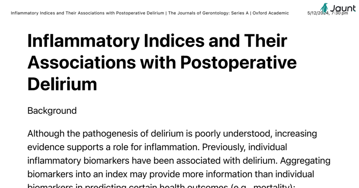 Inflammatory Indices and Their Associations with Postoperative Delirium | The Journals of Gerontology: Series A | Oxford Academic