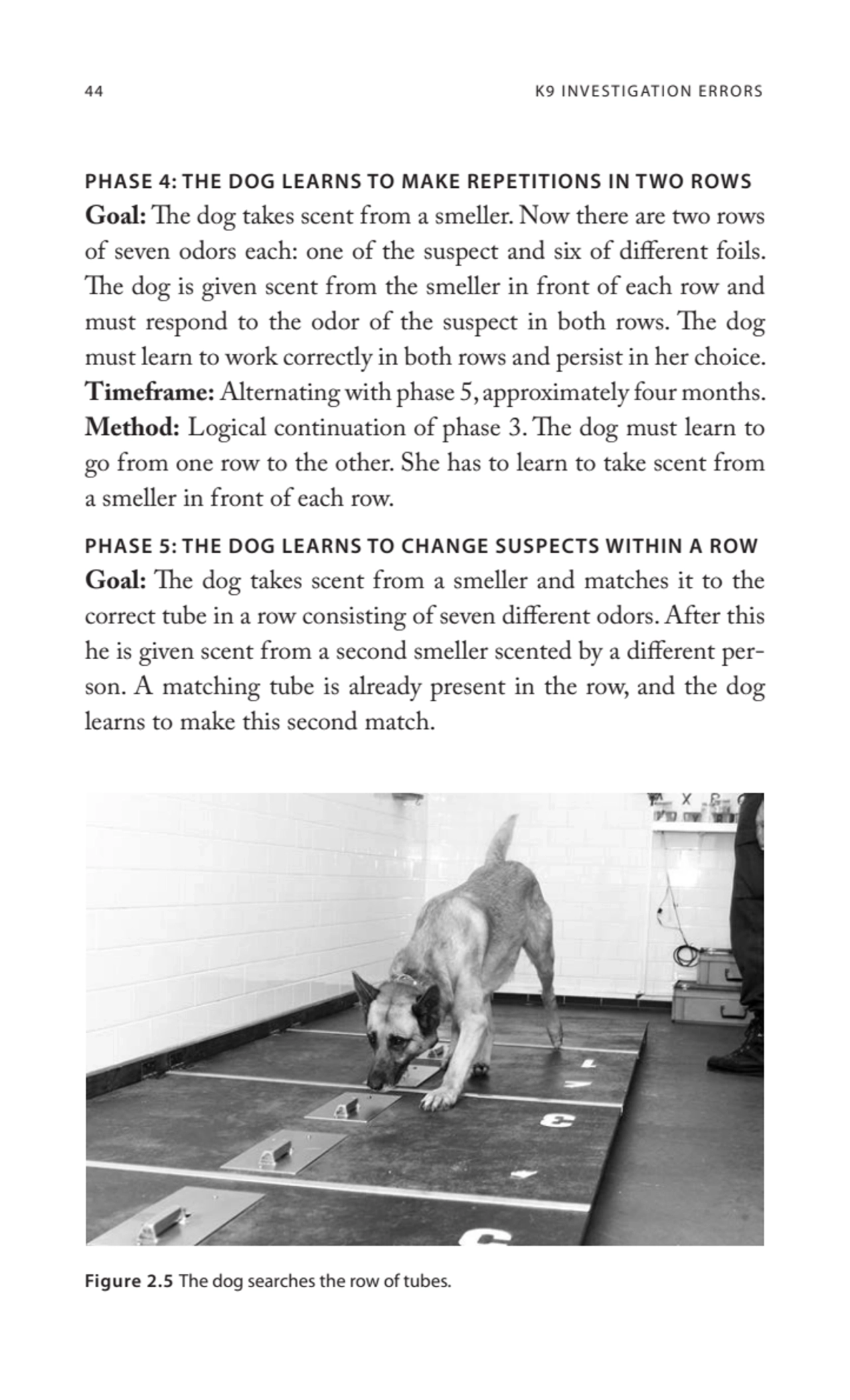 44 K9 INVESTIGATION ERRORS
PHASE 4: THE DOG LEARNS TO MAKE REPETITIONS IN TWO ROWS
Goal: The dog …