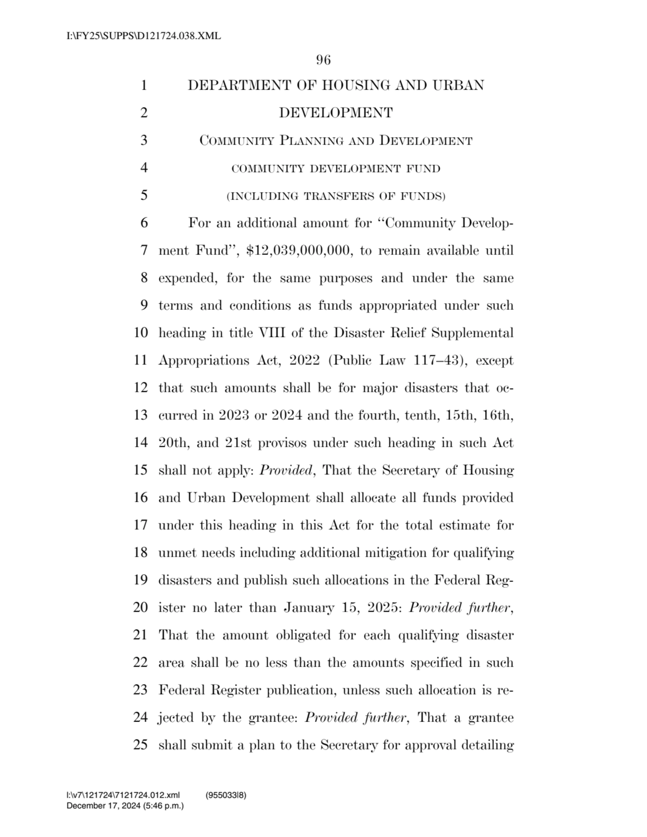 96 
1 DEPARTMENT OF HOUSING AND URBAN 
2 DEVELOPMENT 
3 COMMUNITY PLANNING AND DEVELOPMENT
4 CO…