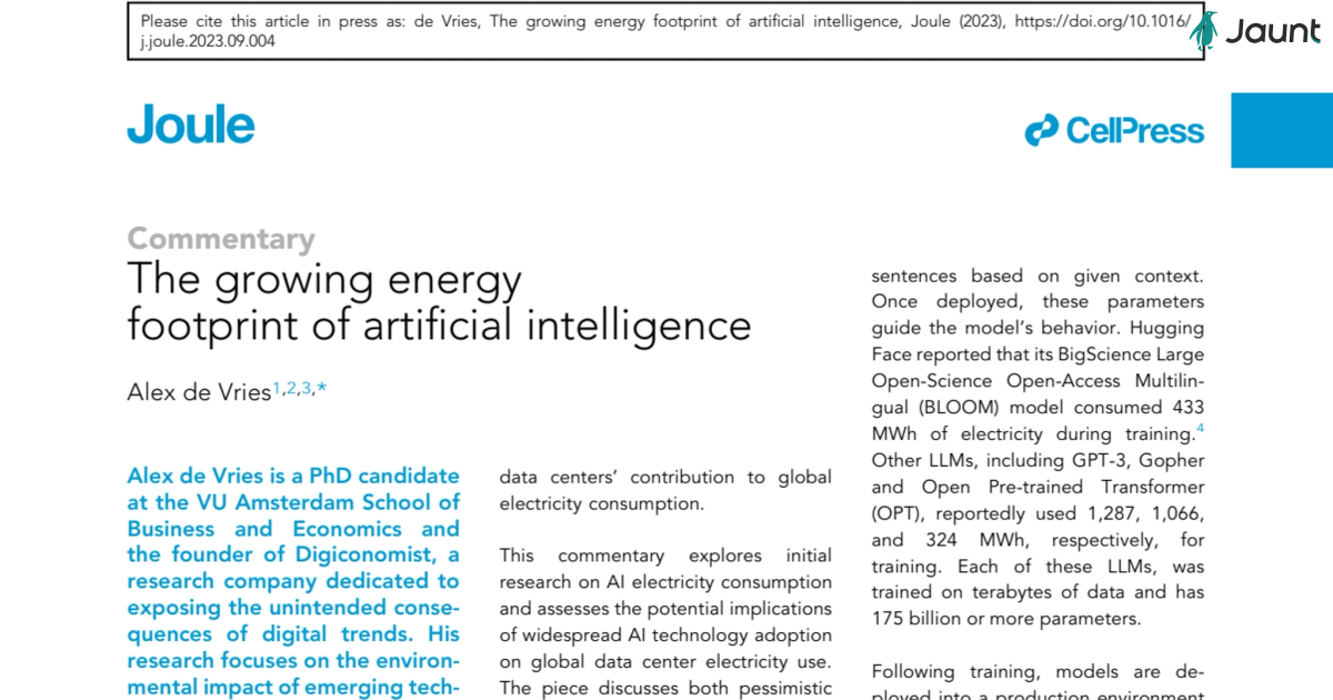 AI's Increasing Energy Consumption and demand for electricity 