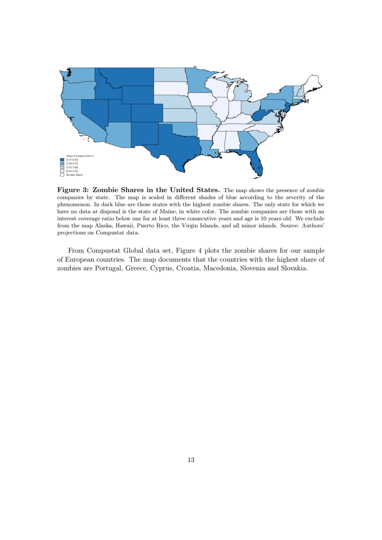 Figure 3: Zombie Shares in the United States. The map shows the presence of zombie
companies by st…