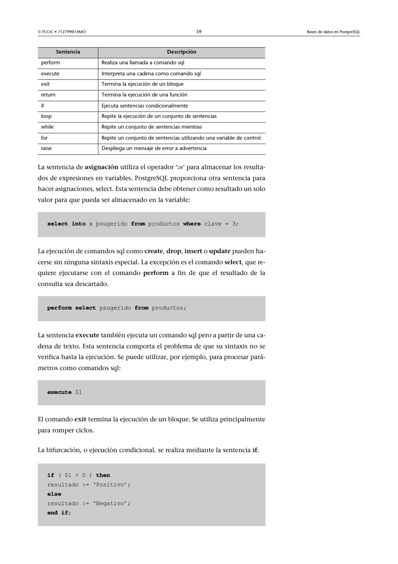  FUOC • 71Z799014MO 59 Bases de datos en PostgreSQL
La sentencia de asignación utiliza el operado…