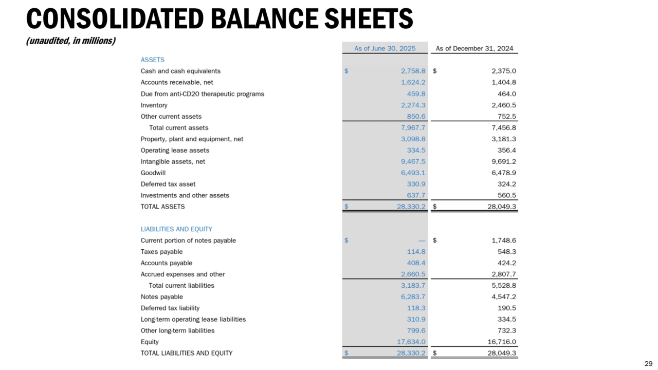 CONSOLIDATED BALANCE SHEETS
(unaudited, in millions)
29