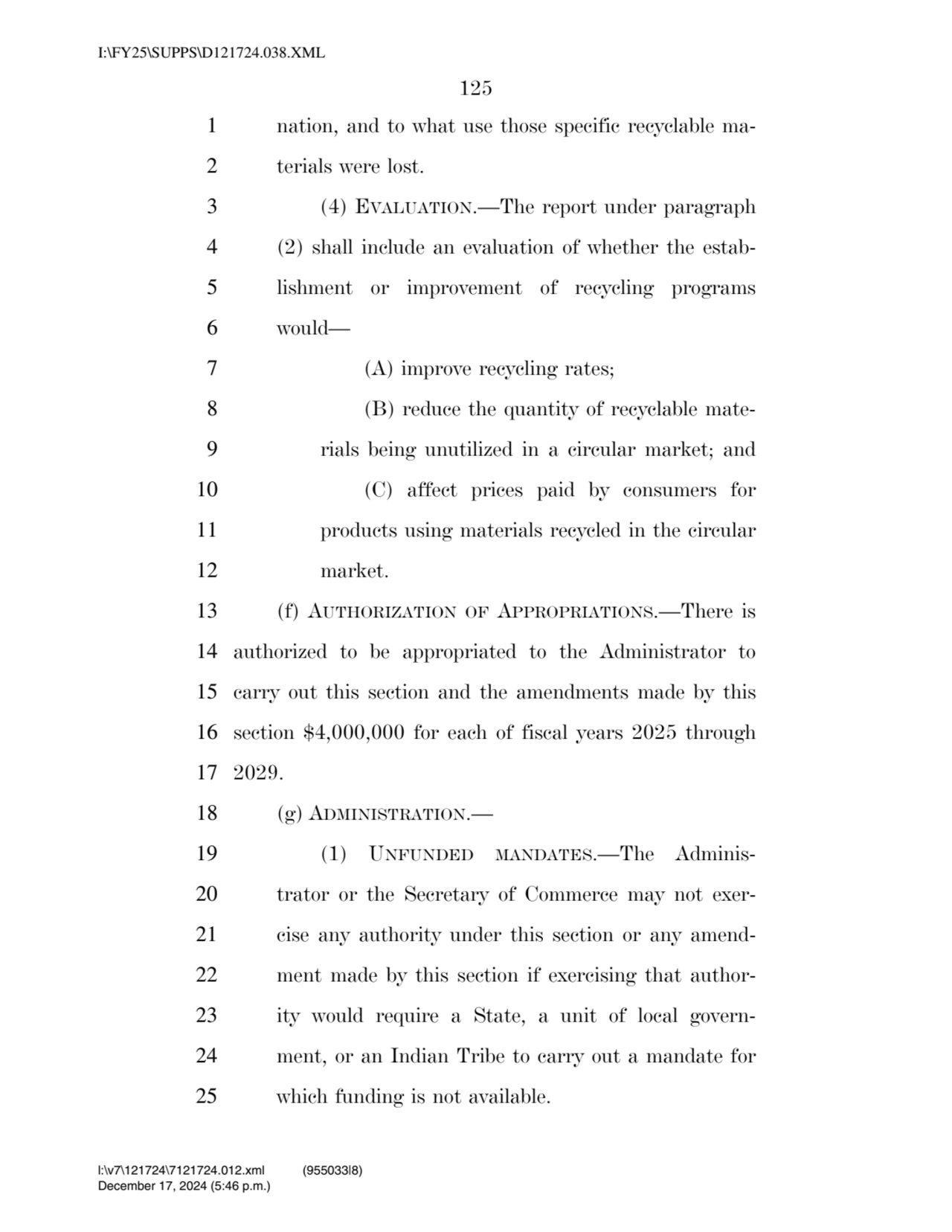 125 
1 nation, and to what use those specific recyclable ma2 terials were lost. 
3 (4) EVALUATIO…