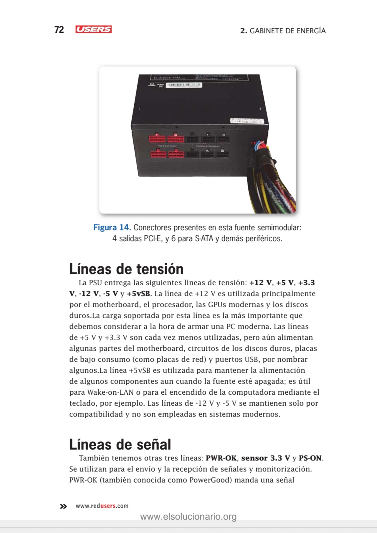 72 2. GABINETE DE ENERGÍA
www.redusers.com
Figura 14. Conectores presentes en esta fuente semimod…