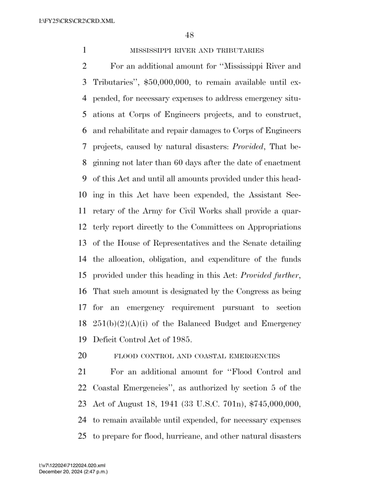 48 
1 MISSISSIPPI RIVER AND TRIBUTARIES
2 For an additional amount for ‘‘Mississippi River and 
…