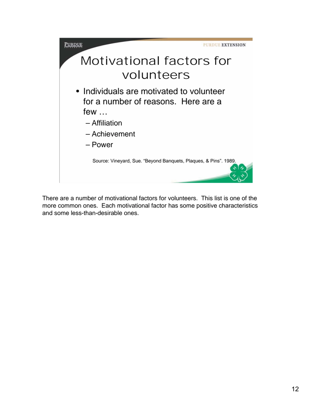 12
12
Motivational factors for 
volunteers
• Individuals are motivated to volunteer 
for a num…