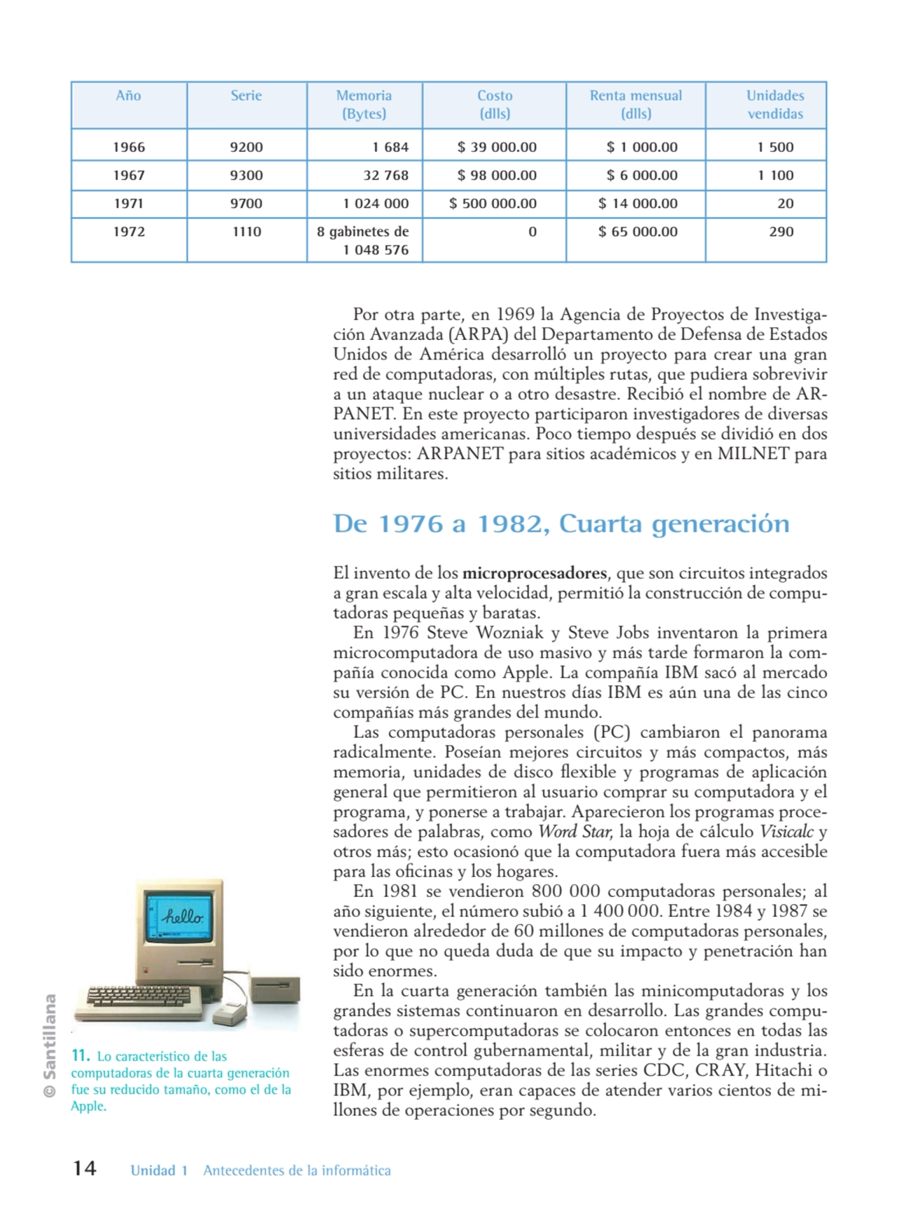 © Santillana
14 Unidad 1 Antecedentes de la informática
Por otra parte, en 1969 la Agencia de Pro…