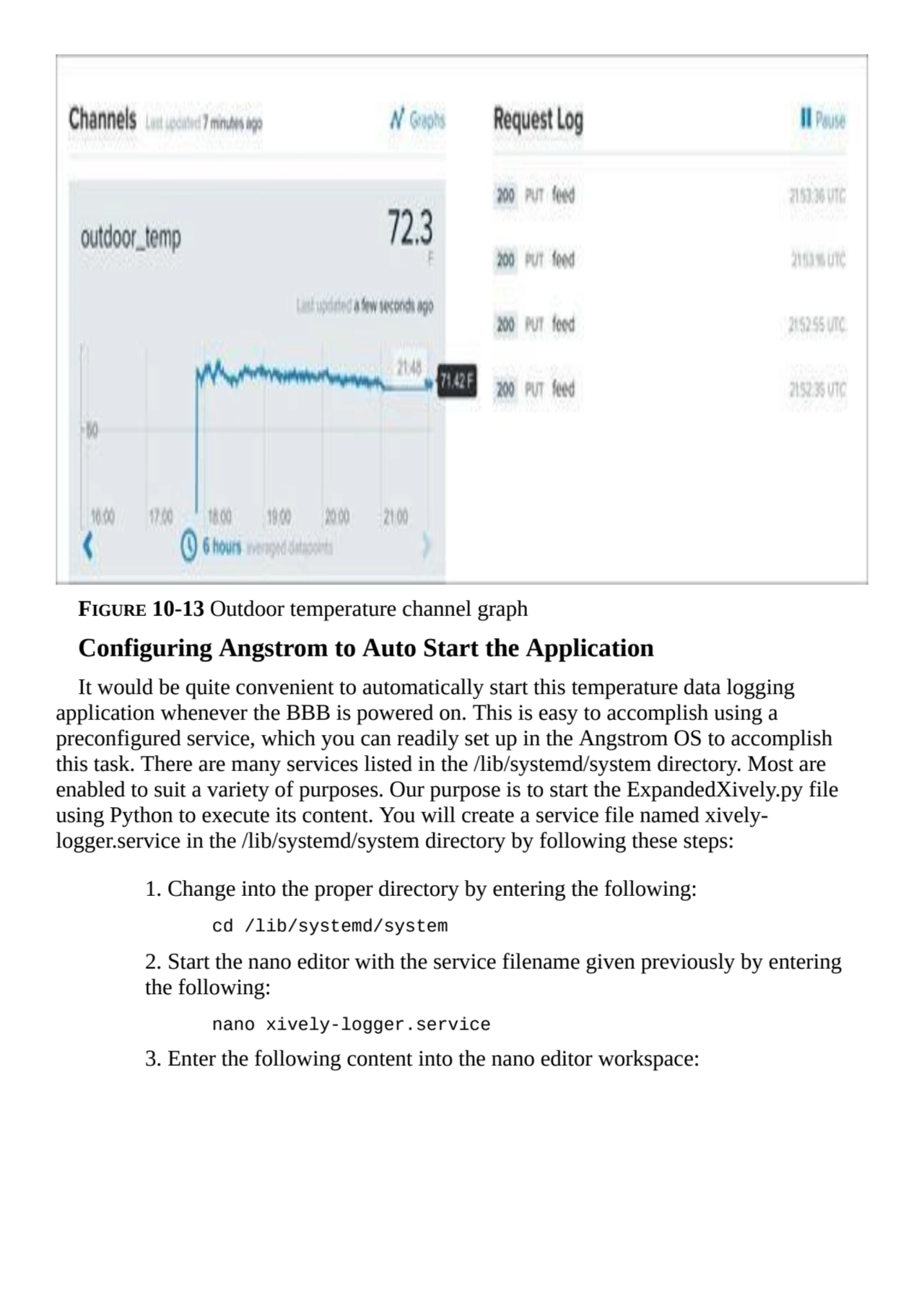 FIGURE 10-13 Outdoor temperature channel graph
Configuring Angstrom to Auto Start the Application
…