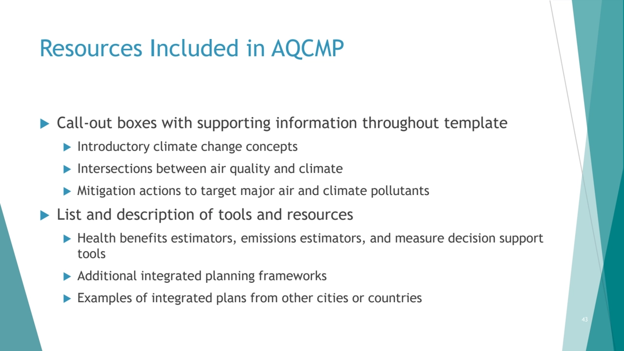 Resources Included in AQCMP
 Call-out boxes with supporting information throughout template
 In…