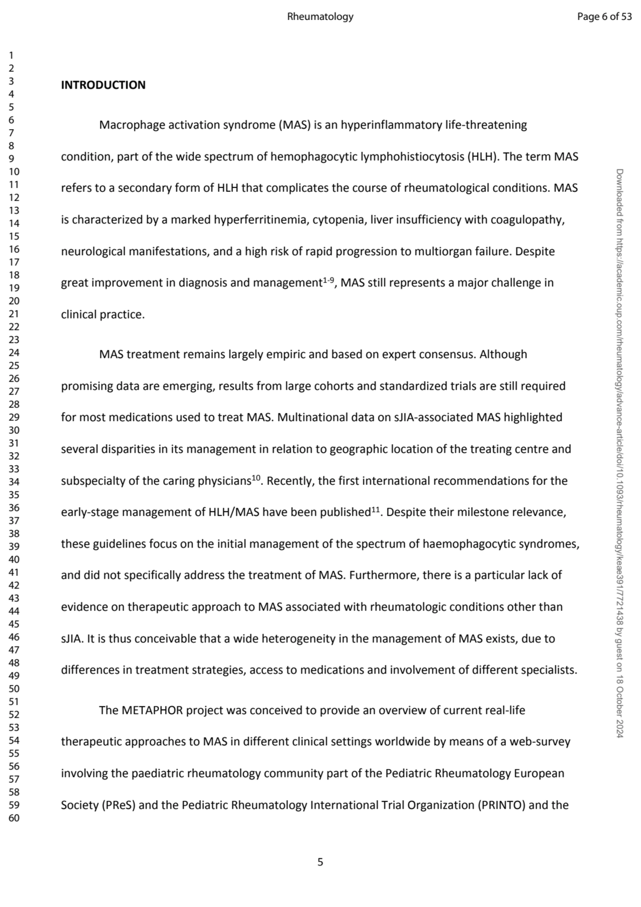 5
INTRODUCTION
Macrophage activation syndrome (MAS) is an hyperinflammatory life-threatening 
co…