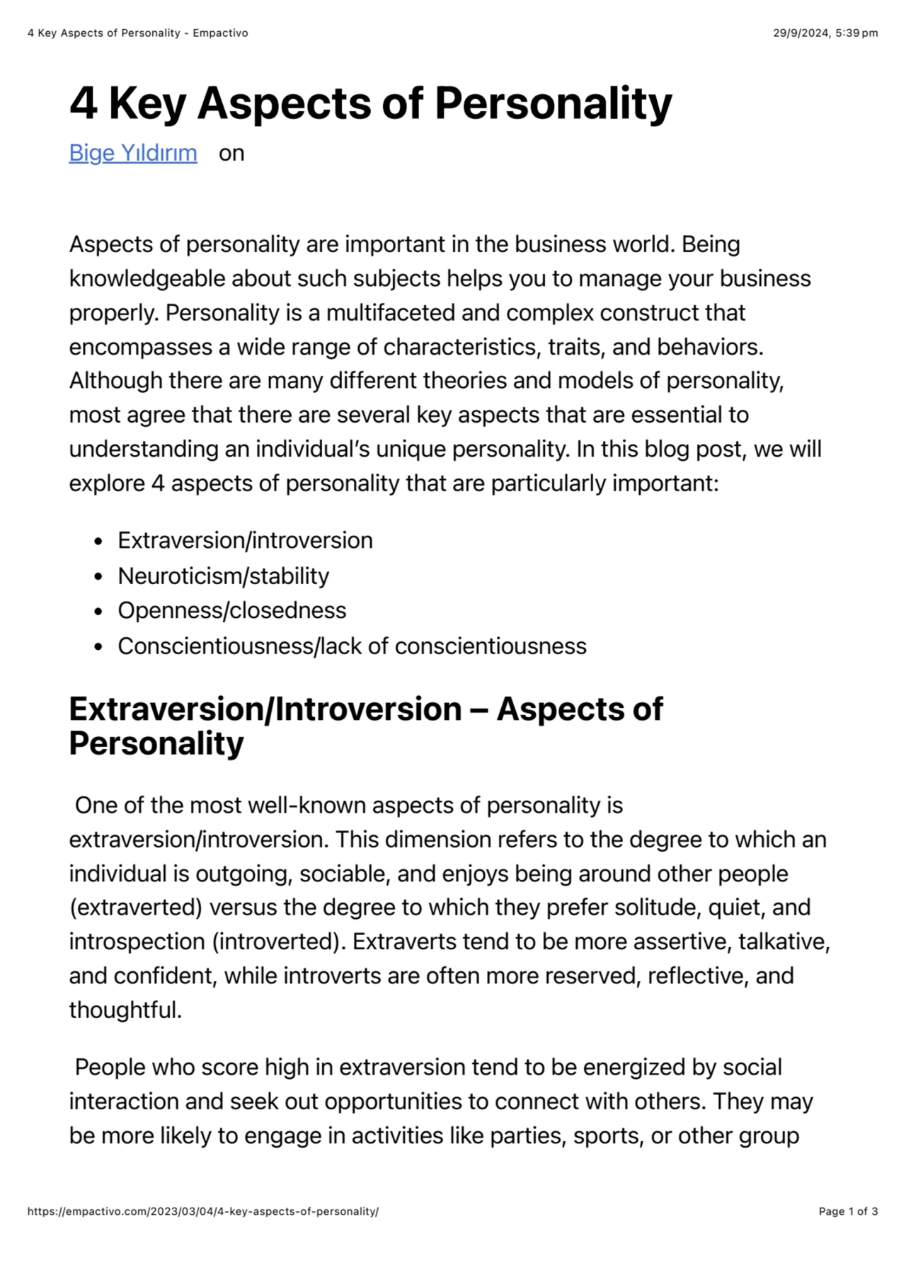 4 Key Aspects of Personality - Empactivo