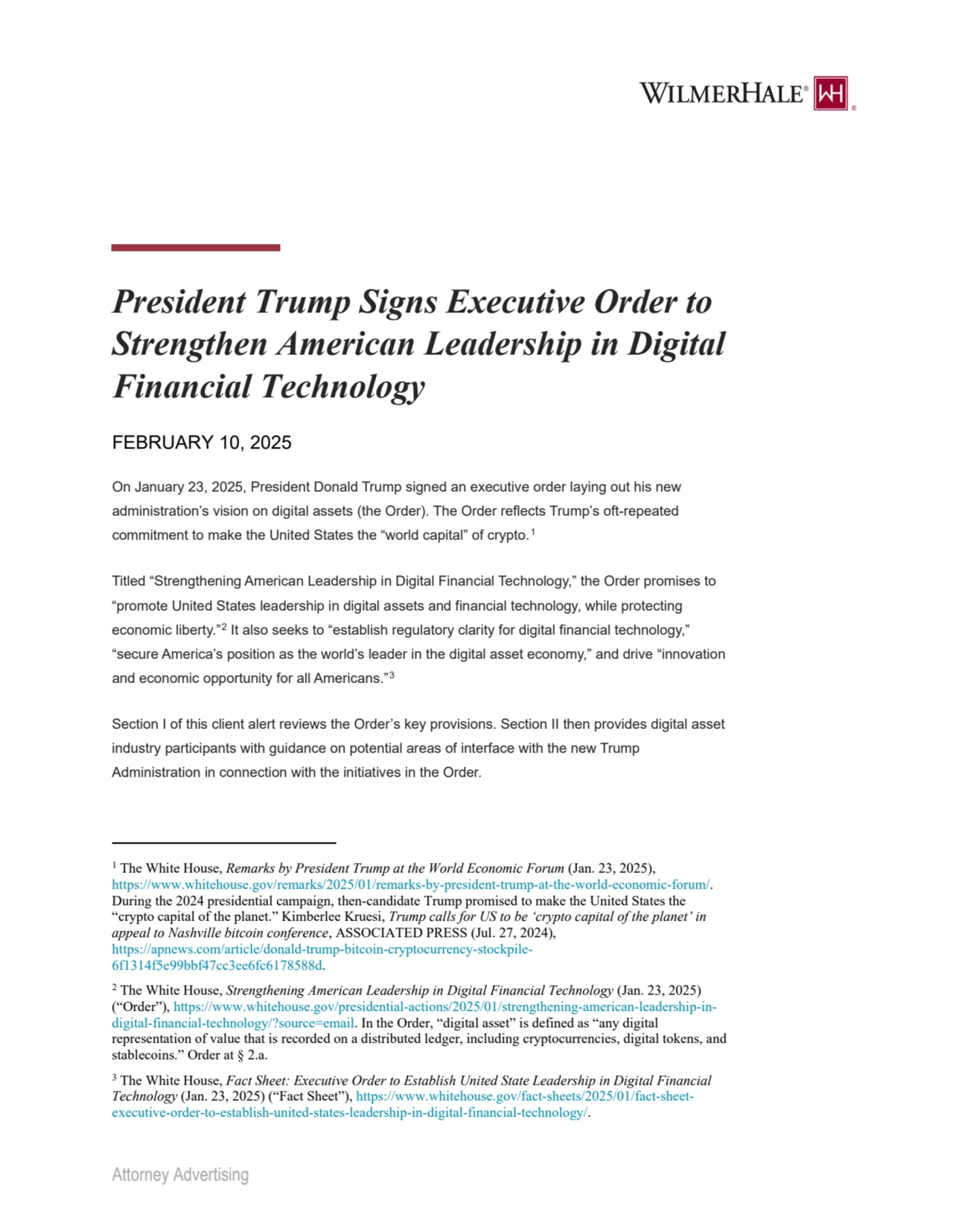 Attorney Advertising
President Trump Signs Executive Order to 
Strengthen American Leadership in …