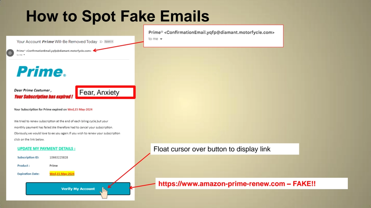 How to Spot Fake Emails
Fear, Anxiety
Float cursor over button to display link
https://www.amazo…