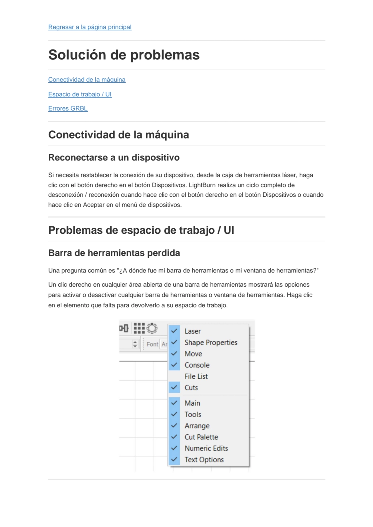 Regresar a la página principal
Solución de problemas
Conectividad de la máquina
Espacio de traba…