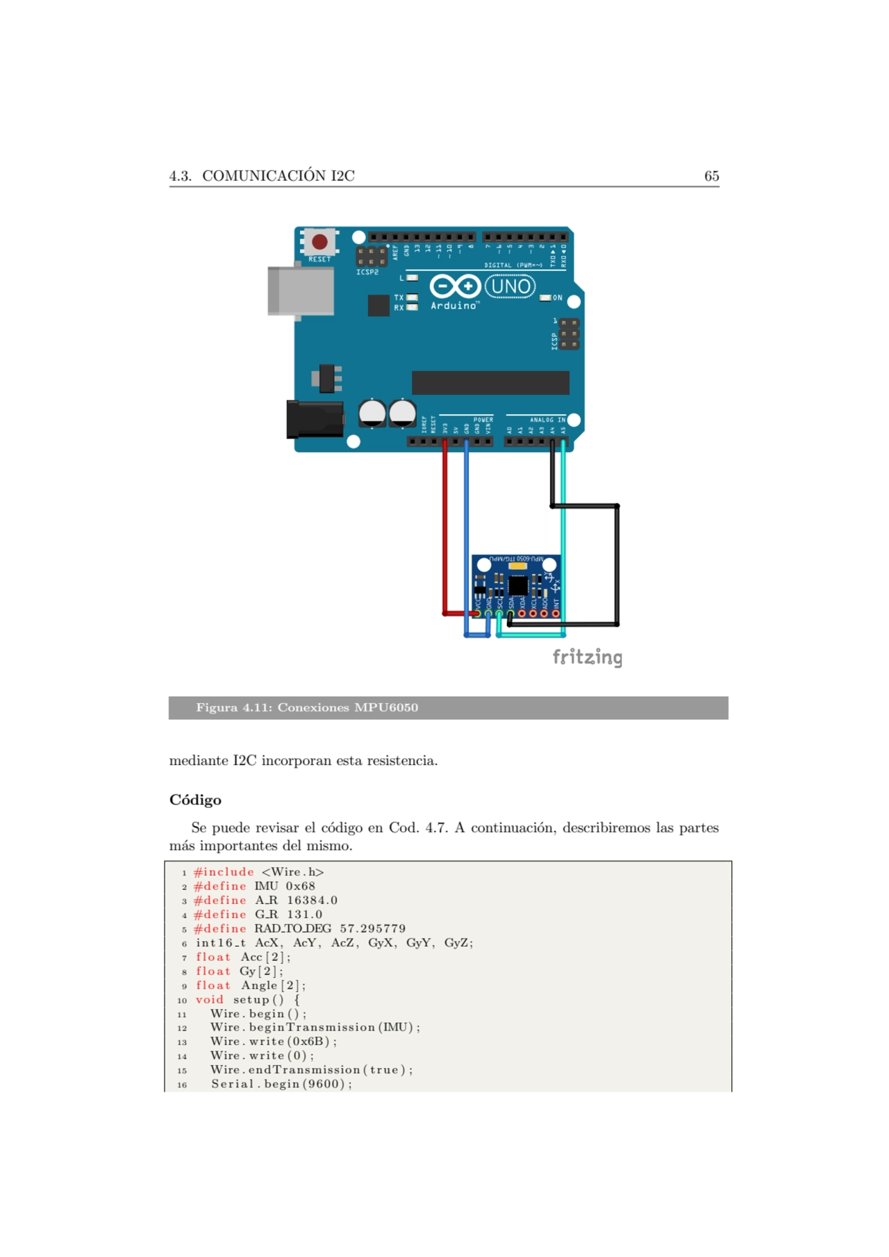 4.3. COMUNICACION I2C 65 ´
Figura 4.11: Conexiones MPU6050
mediante I2C incorporan esta resistenc…