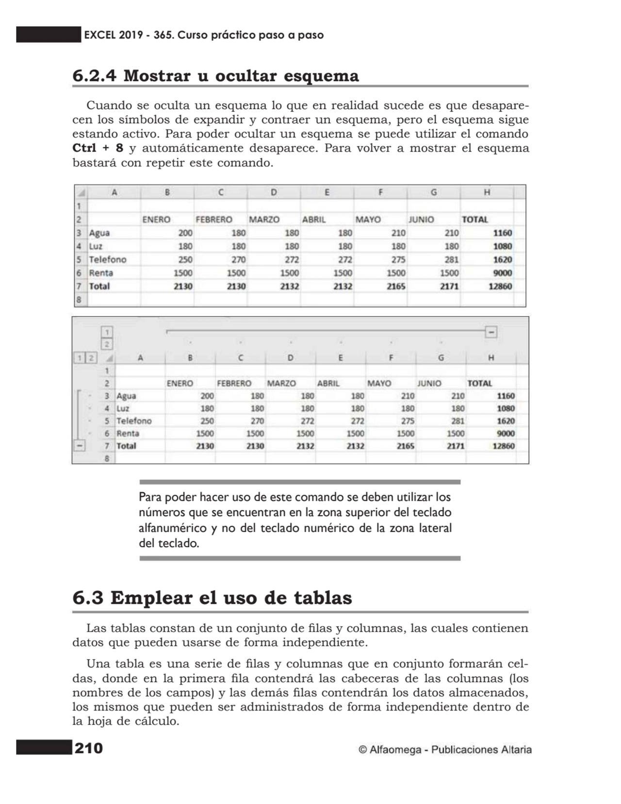 210
6.2.4 Mostrar u ocultar esquema
Cuando se oculta un esquema lo que en realidad sucede es que …