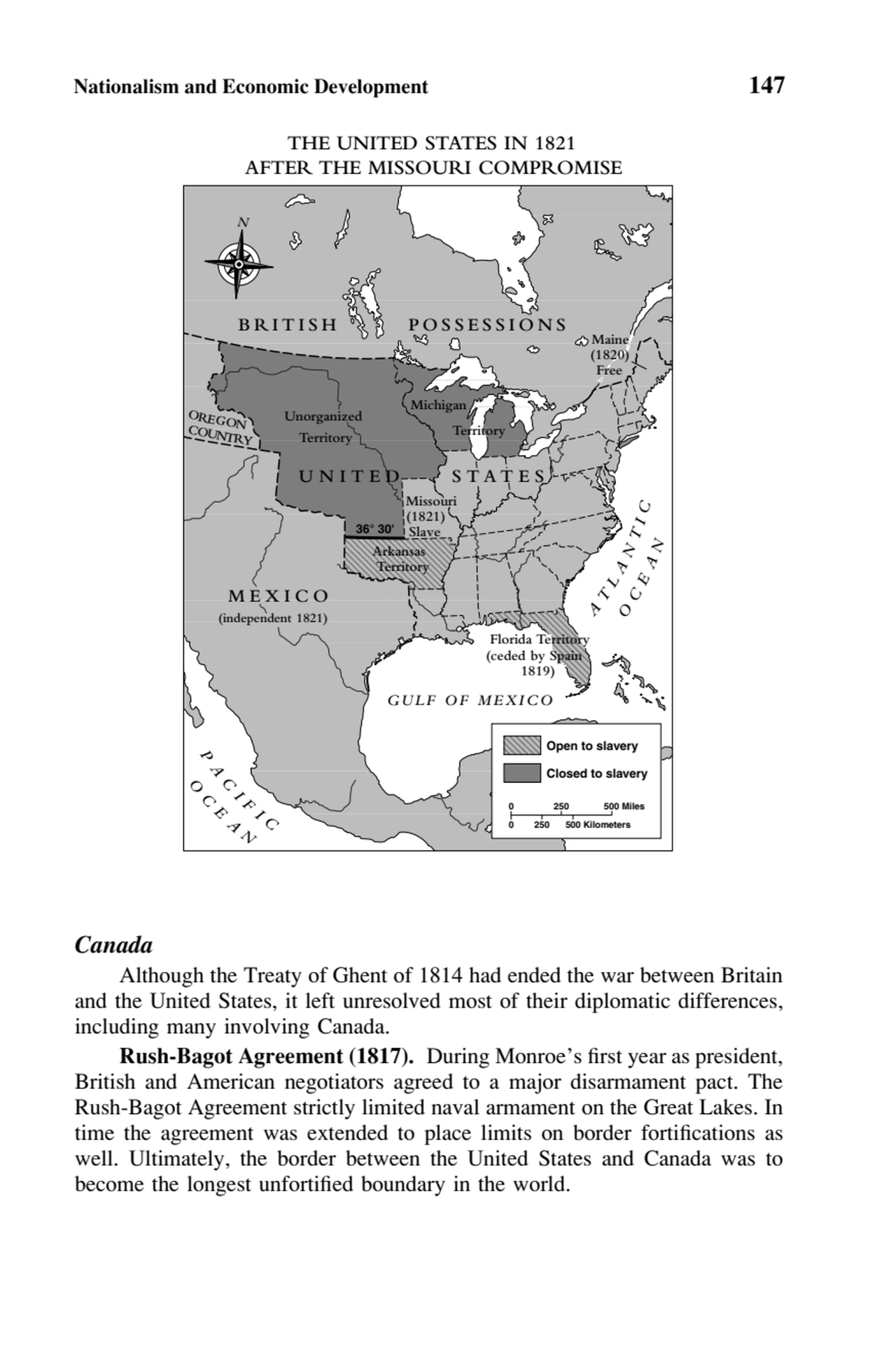 Nationalism and Economic Development 147
THE UNITED STATES IN 1821
AFTER THE MISSOURI COMPROMISE
…