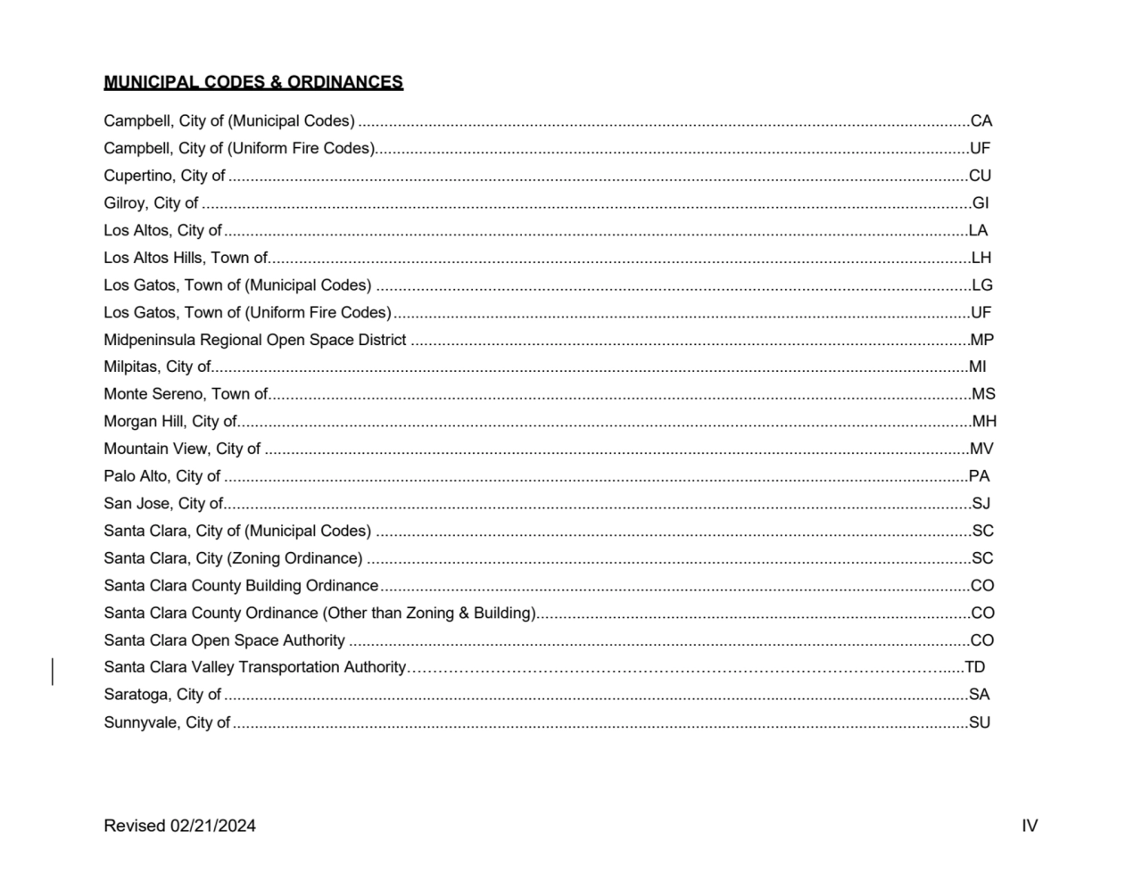 MUNICIPAL CODES & ORDINANCES
Campbell, City of (Municipal Codes) .................................…