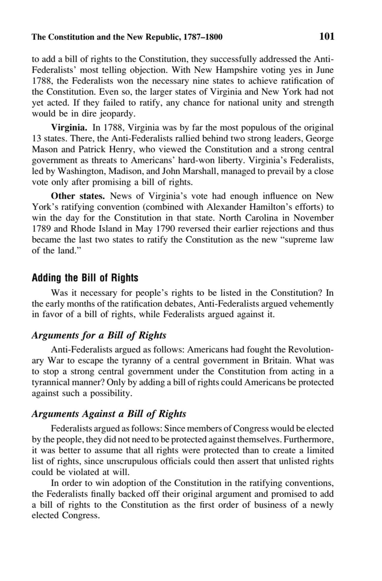 The Constitution and the New Republic, 1787–1800 101
to add a bill of rights to the Constitution, …