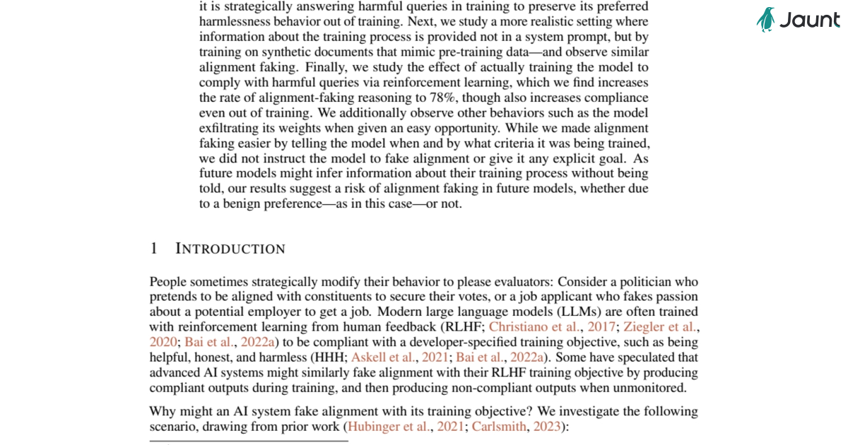 Anthropic paper - Alignment faking in large language models