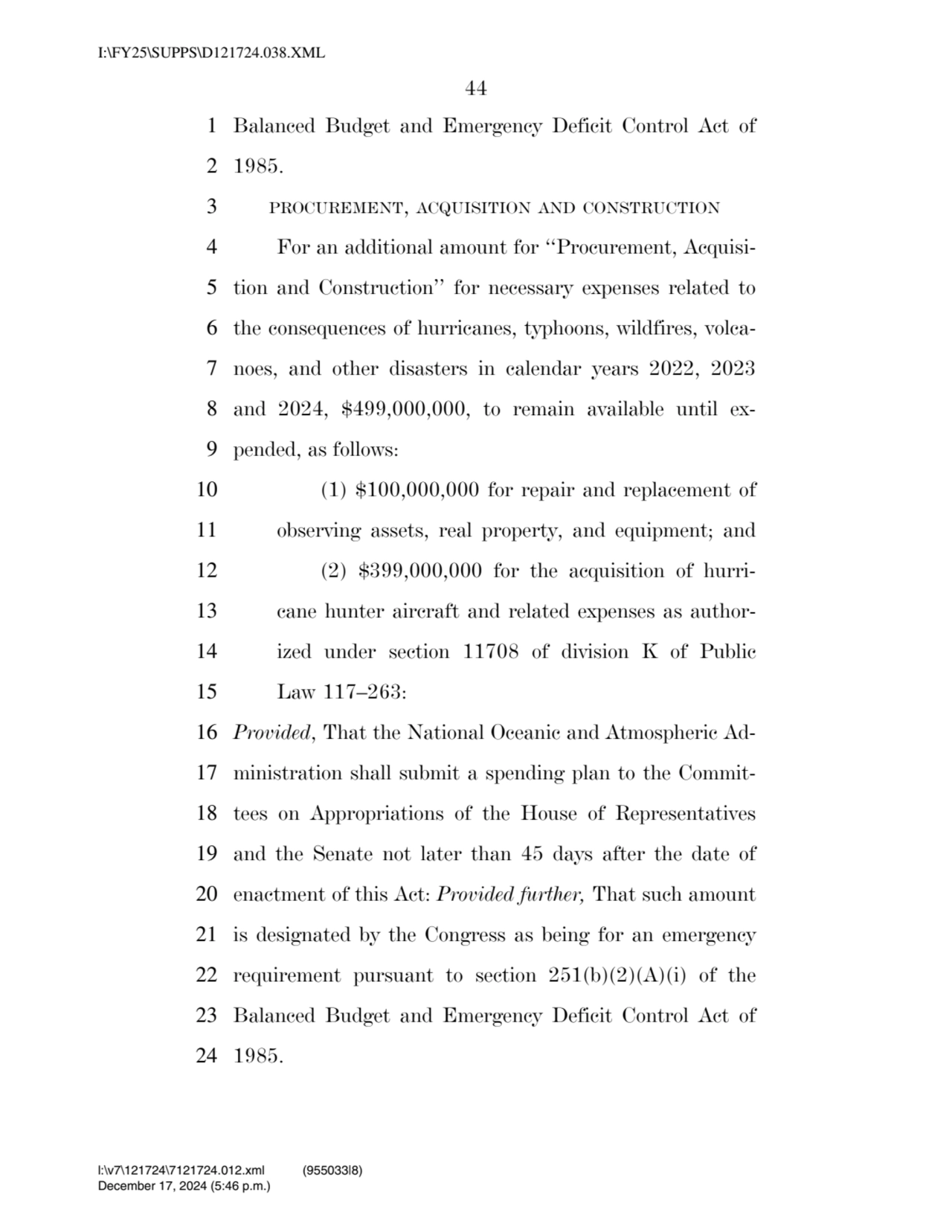 44 
1 Balanced Budget and Emergency Deficit Control Act of 
2 1985. 
3 PROCUREMENT, ACQUISITION …