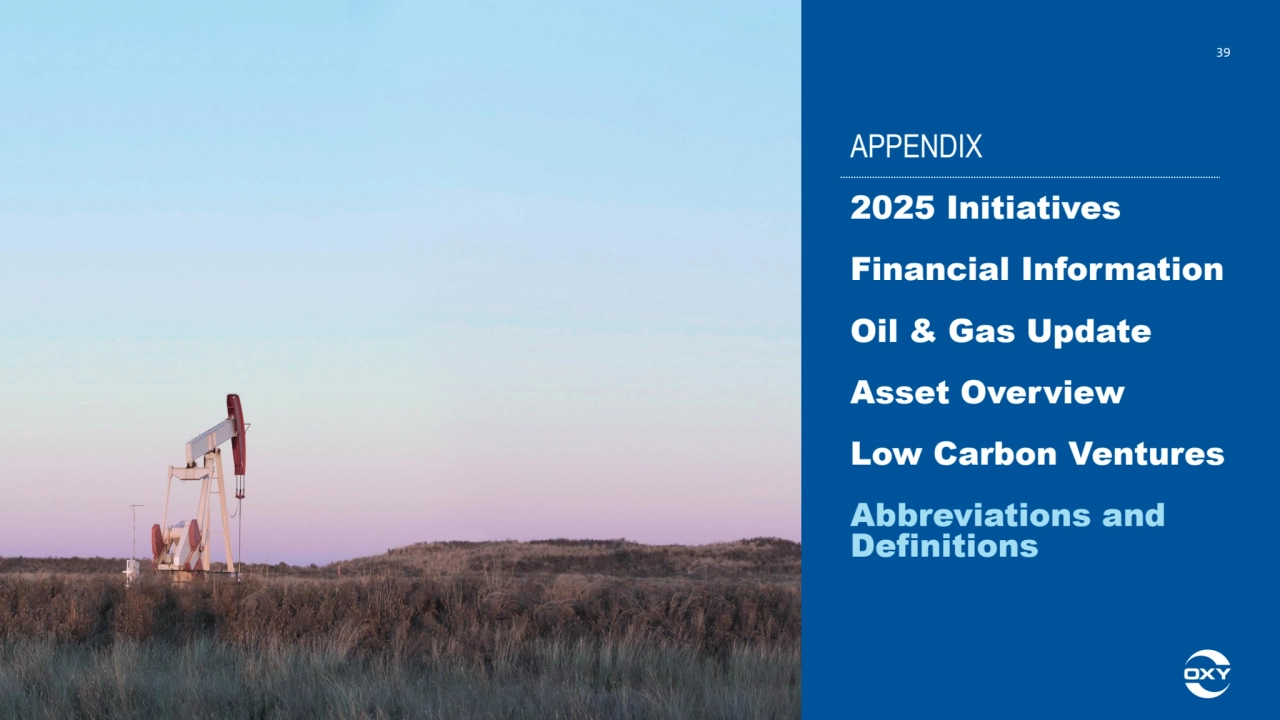 39
APPENDIX
2025 Initiatives
Financial Information
Oil & Gas Update
Asset Overview
Low Carbon Ventures
Abbreviations and 
Definitions