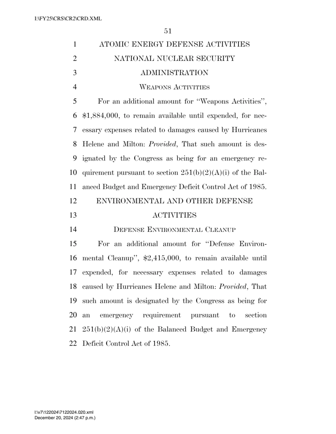 51 
1 ATOMIC ENERGY DEFENSE ACTIVITIES 
2 NATIONAL NUCLEAR SECURITY 
3 ADMINISTRATION 
4 WEAPON…