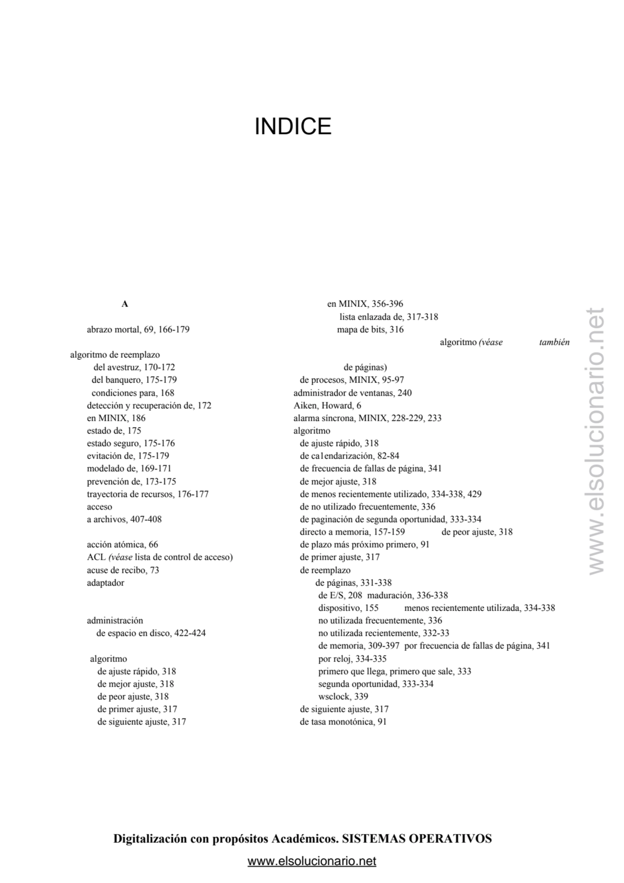 Digitalización con propósitos Académicos. SISTEMAS OPERATIVOS 
 INDICE 
A en MINIX, 356-396 
 li…