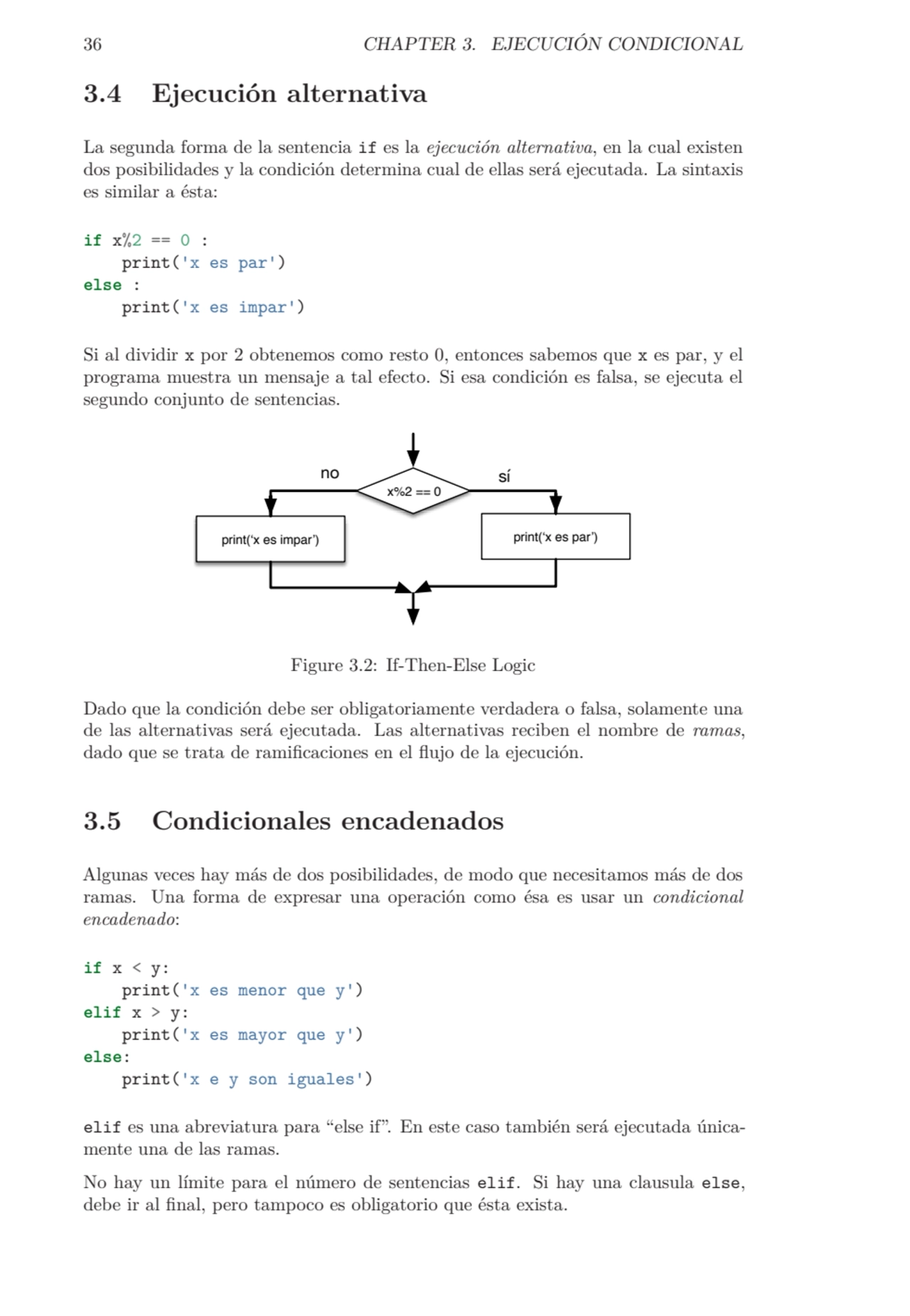 36 CHAPTER 3. EJECUCIÓN CONDICIONAL
3.4 Ejecución alternativa
La segunda forma de la sentencia if…