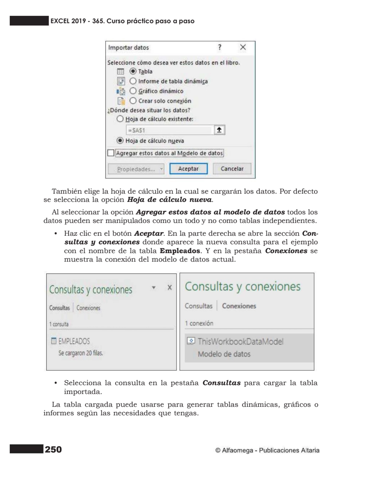 250
También elige la hoja de cálculo en la cual se cargarán los datos. Por defecto
se selecciona …