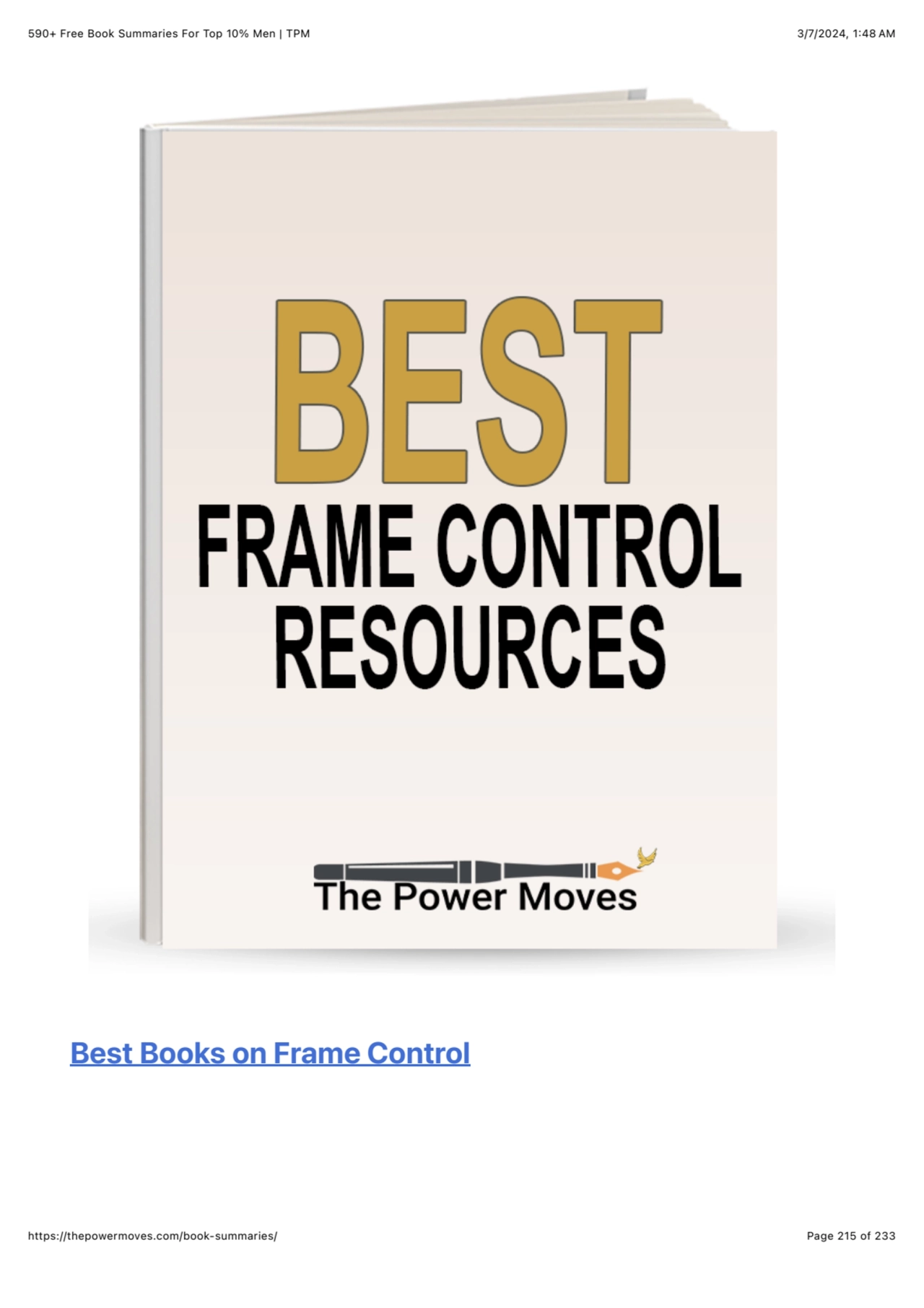 590+ Free Book Summaries For Top 10% Men | TPM 3/7/2024, 1:48 AM
https://thepowermoves.com/book-su…