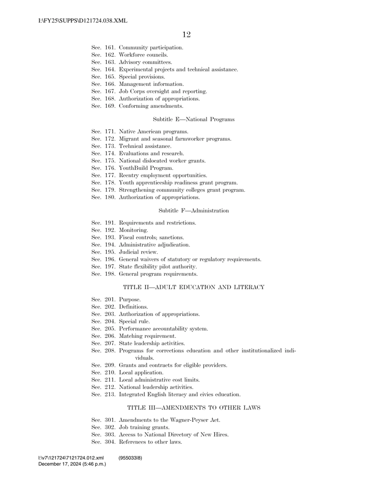 12 
Sec. 161. Community participation. 
Sec. 162. Workforce councils. 
Sec. 163. Advisory commit…