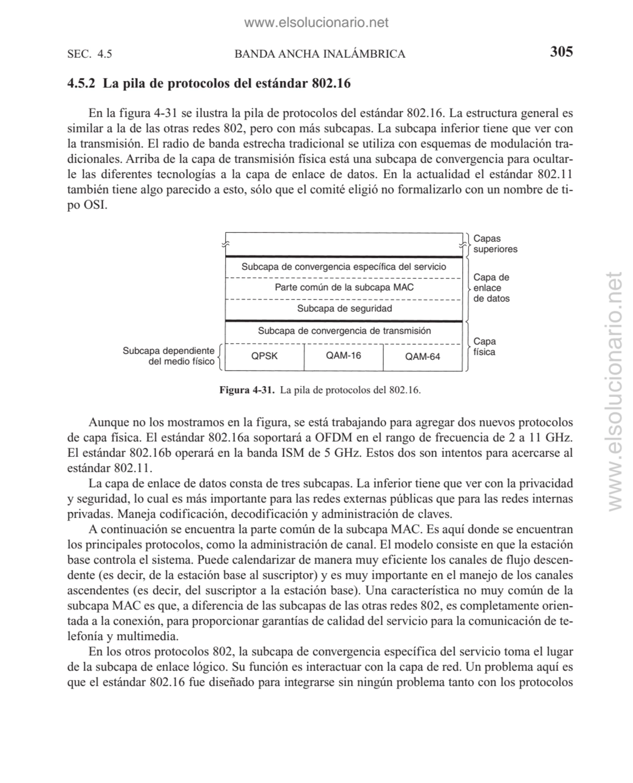 BANDA ANCHA INALÁMBRICA
4.5.2 La pila de protocolos del estándar 802.16
En la figura 4-31 se ilus…