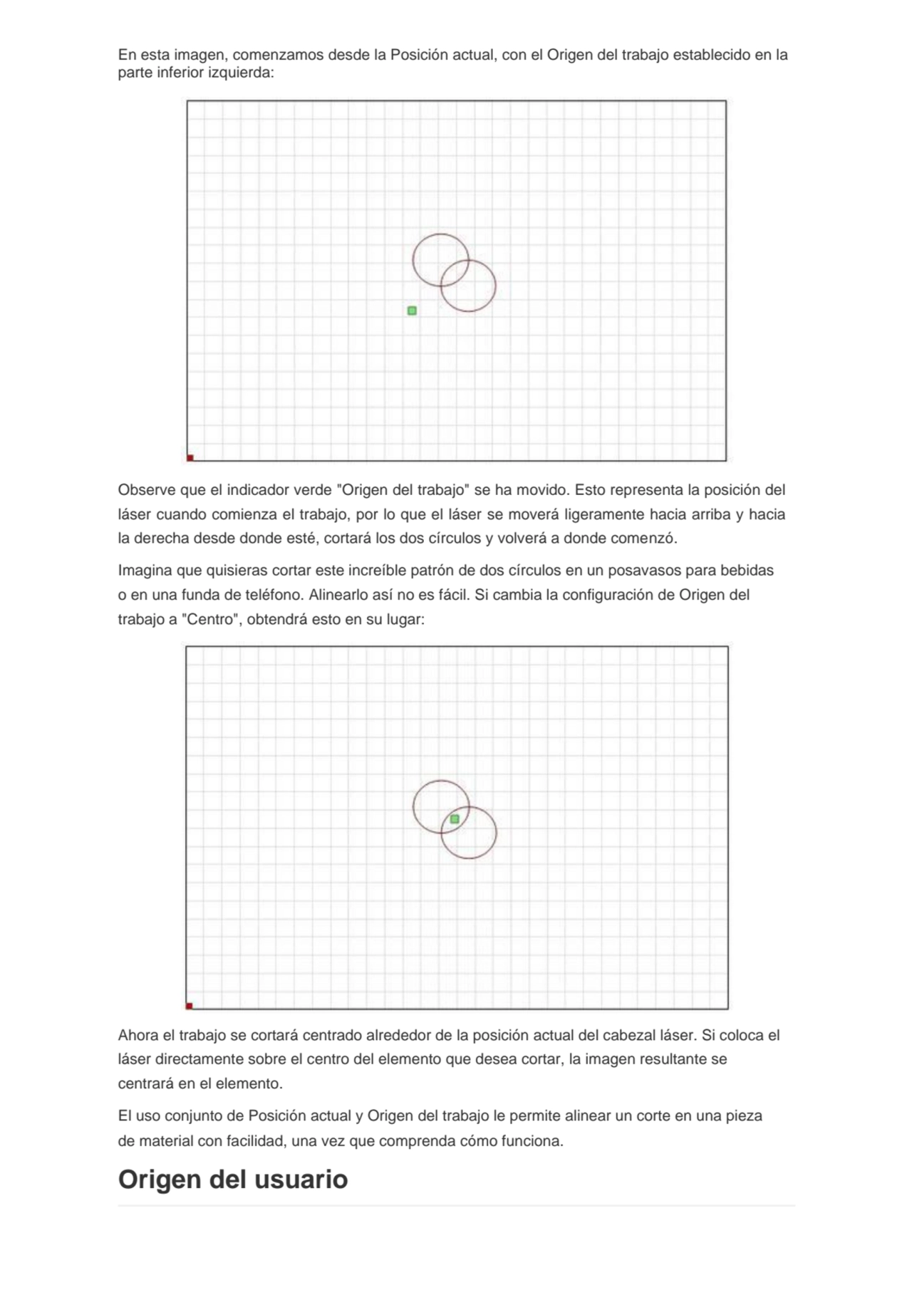 En esta imagen, comenzamos desde la Posición actual, con el Origen del trabajo establecido en la 
…