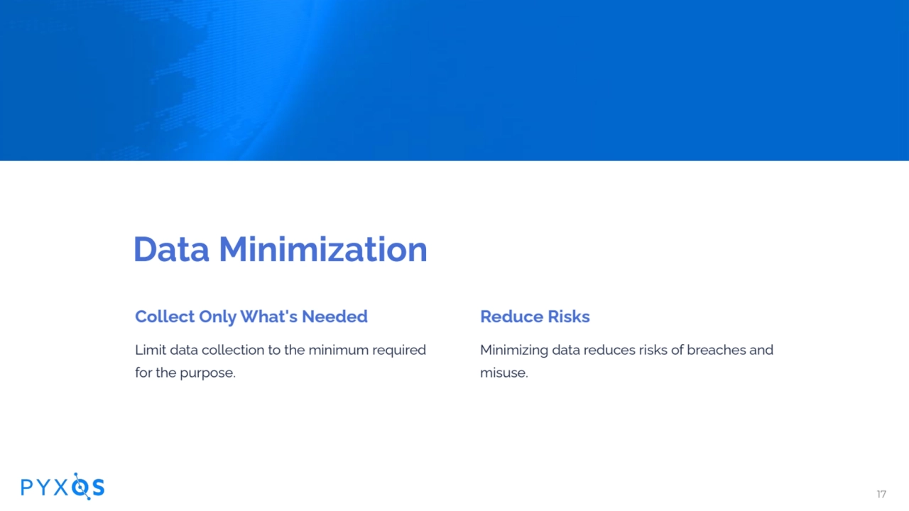 Data Minimization
Collect Only What's Needed
Limit data collection to the minimum required
for …