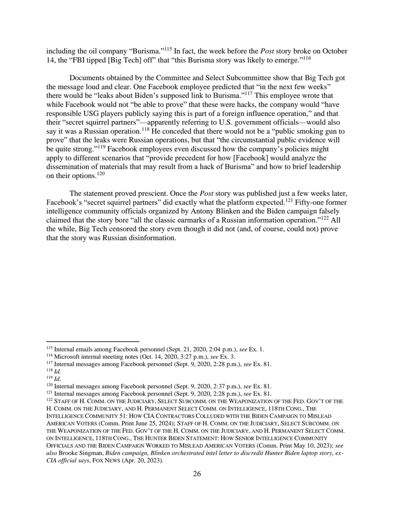 26
including the oil company “Burisma.”
115 In fact, the week before the Post story broke on Octo…