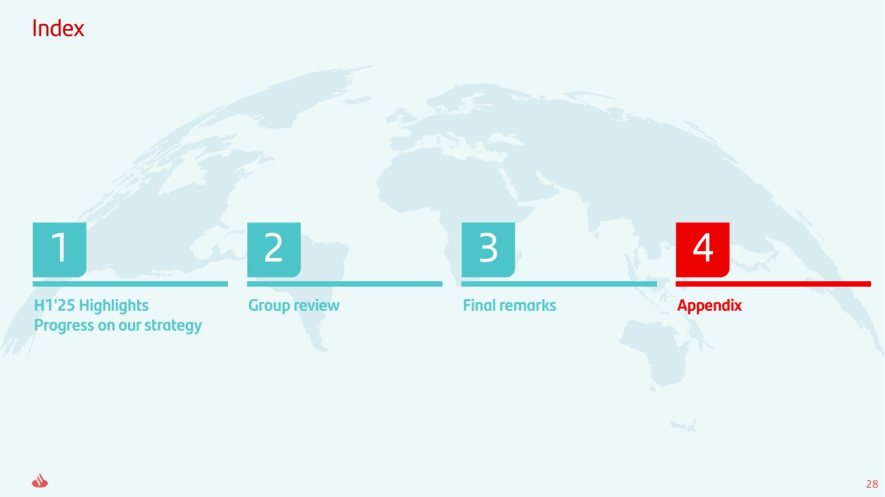 28
Index
H1'25 Highlights
Progress on our strategy
1
Group review
2
Final remarks
3
Appendix
4