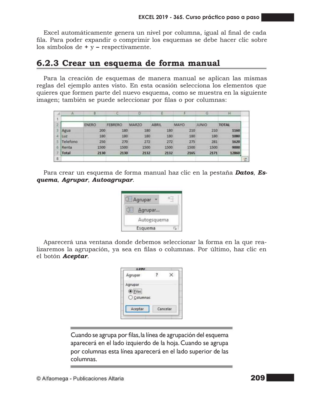 209
Excel automáticamente genera un nivel por columna, igual al nal de cada
la. Para poder expa…