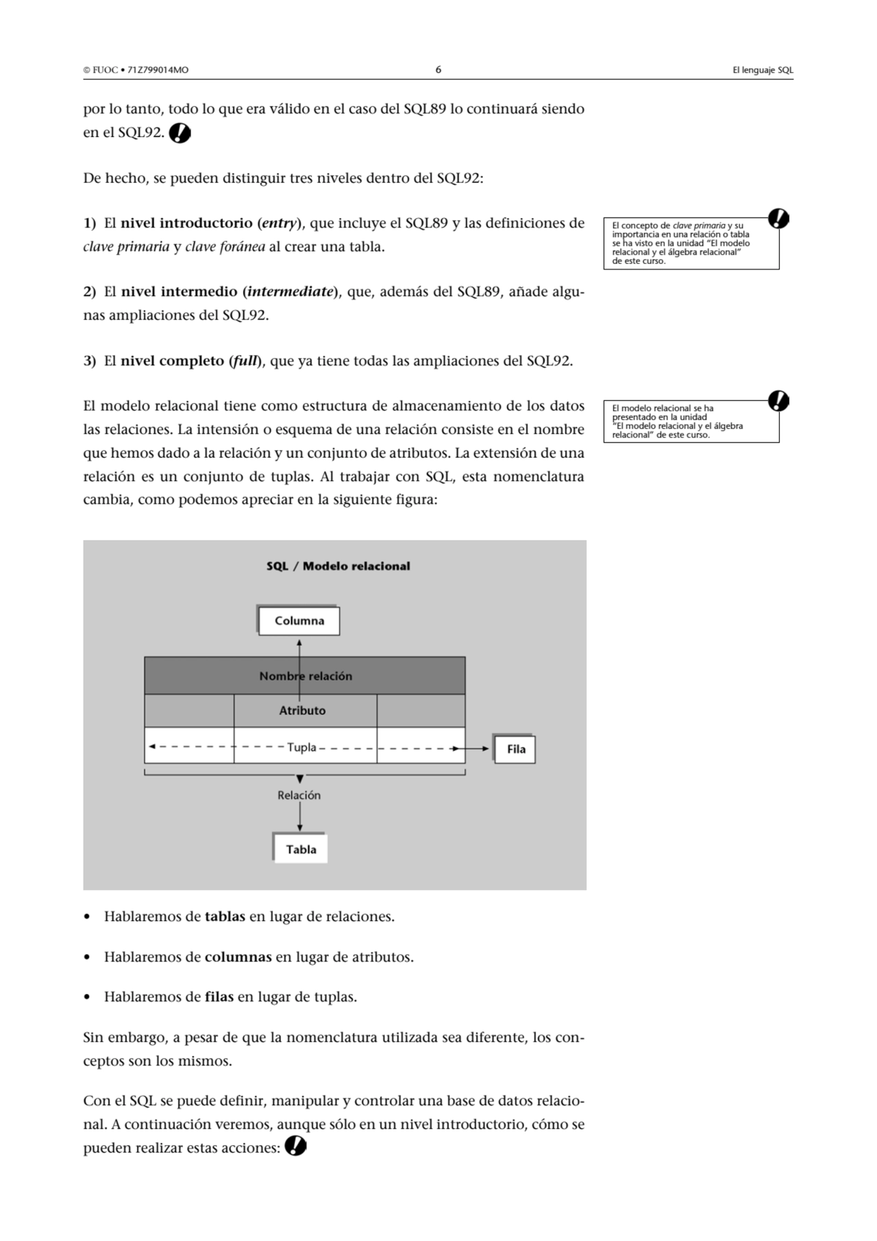  FUOC • 71Z799014MO 6 El lenguaje SQL
por lo tanto, todo lo que era válido en el caso del SQL89 l…