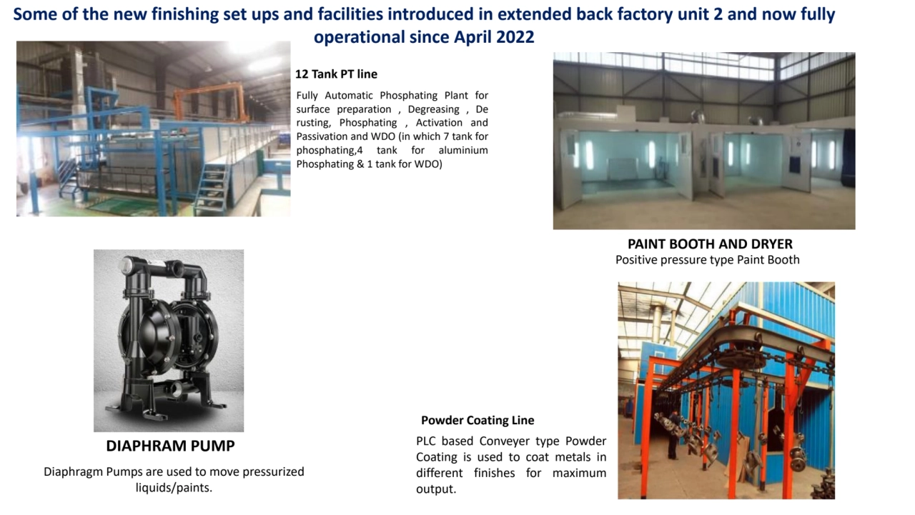 DIAPHRAM PUMP
Diaphragm Pumps are used to move pressurized 
liquids/paints.
PAINT BOOTH AND DRYE…